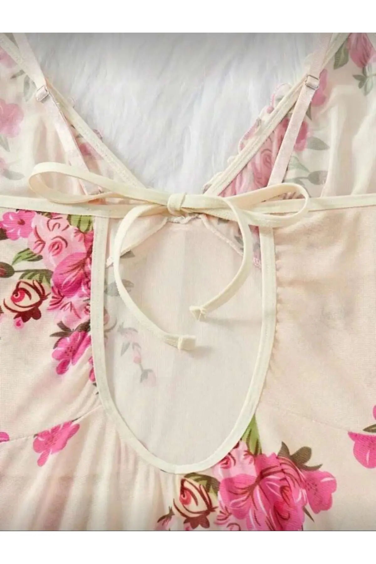 Bej Pembe Güllü Gecelik