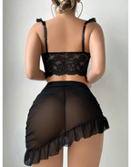 Siyah Gece Danteli Takım Tanga Hediyeli