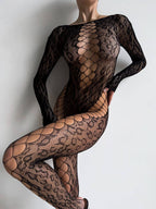 Siyah Dantel Detaylı Vücut Çorabı