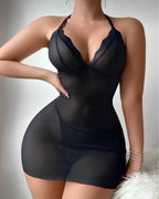 Kadın Siyah Yumuşak Tüllü İncili Büzgülü Gecelik