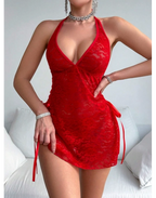 Kırmızı Yandan Bağlamalı Dantelli Kostüm Tanga Hediyeli